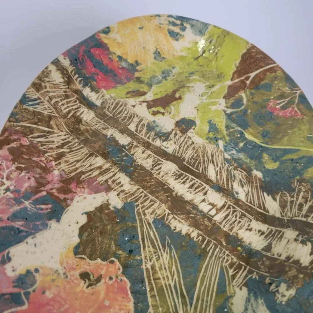 Handmade Ceramic Sgraffito Plates Oregon PNW Artisan Pottery  Set Of 3 Stamped - Picture 5 of 10